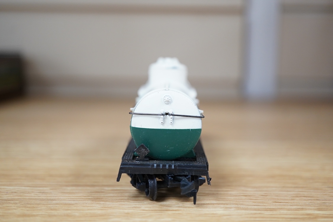 A quantity of US outline HO railway by Athearn, Bachmann, etc. including three locomotives; a Union Pacific Bo-Bo diesel, 1468, a Santa Fe Bo-Bo diesel, 5707, and a Santa Fe 0-4-0 tender engine, together with a 12-wheel